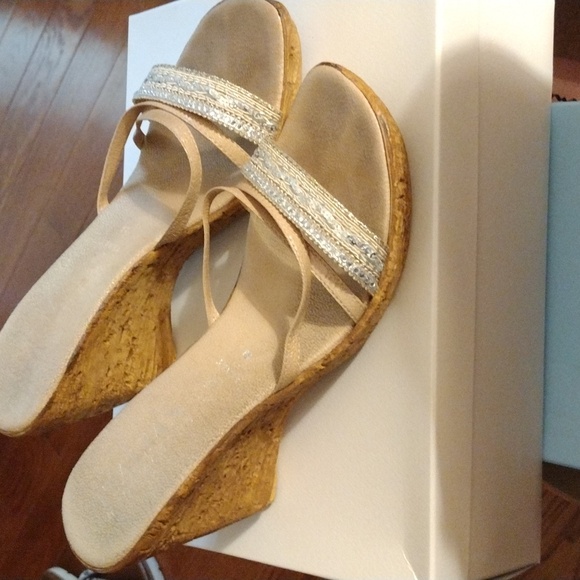 Cream and Silver Wedge Sandals - Picture 2 of 4